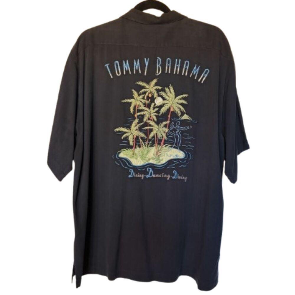 Tommy Bahama Embroidered Dining Dancing Diving Silk Camp Shirt Mens Medium Black - Picture 5 of 7
